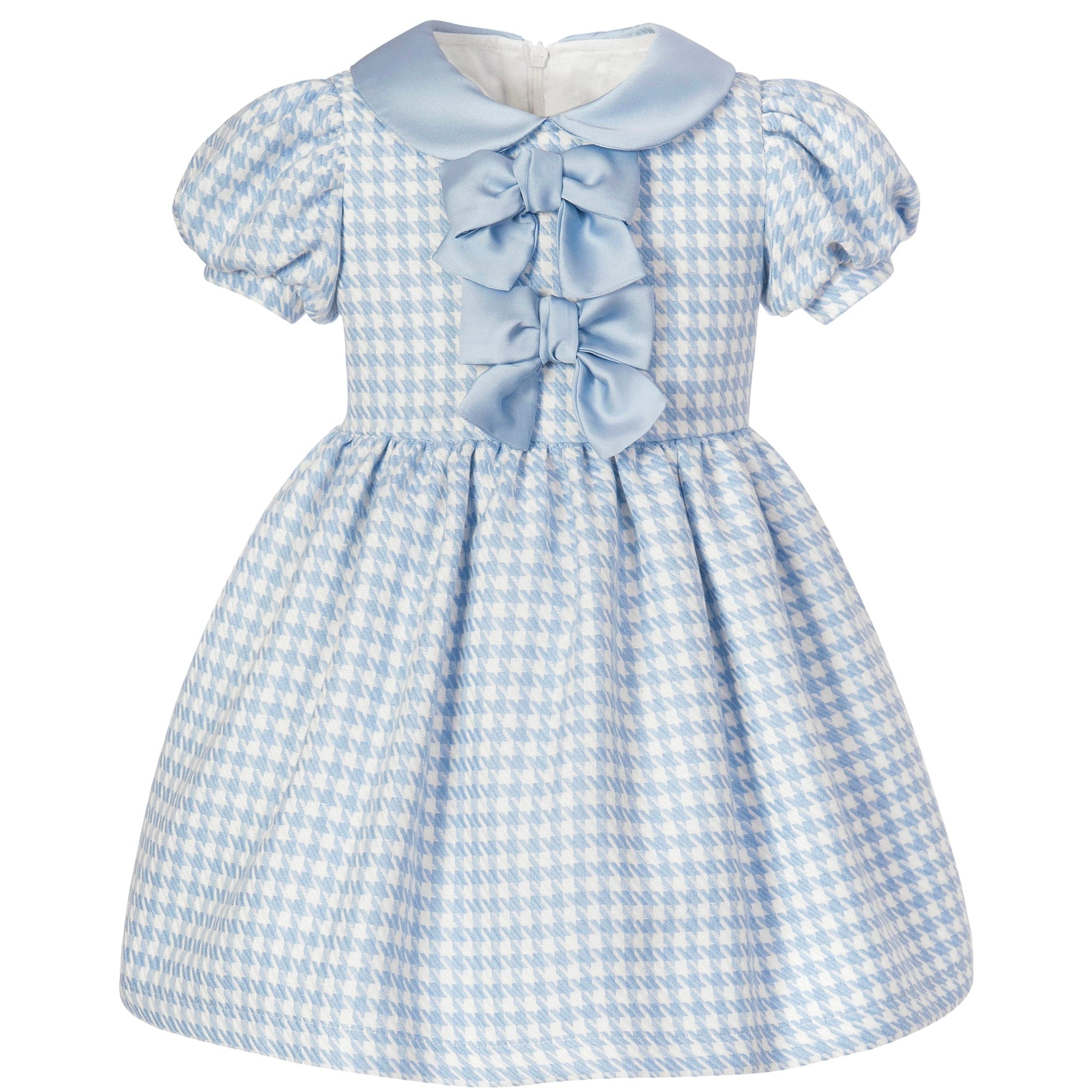 BALLOON CHIC Double Bow Dog Tooth Dress Blue Bluebells Boutique