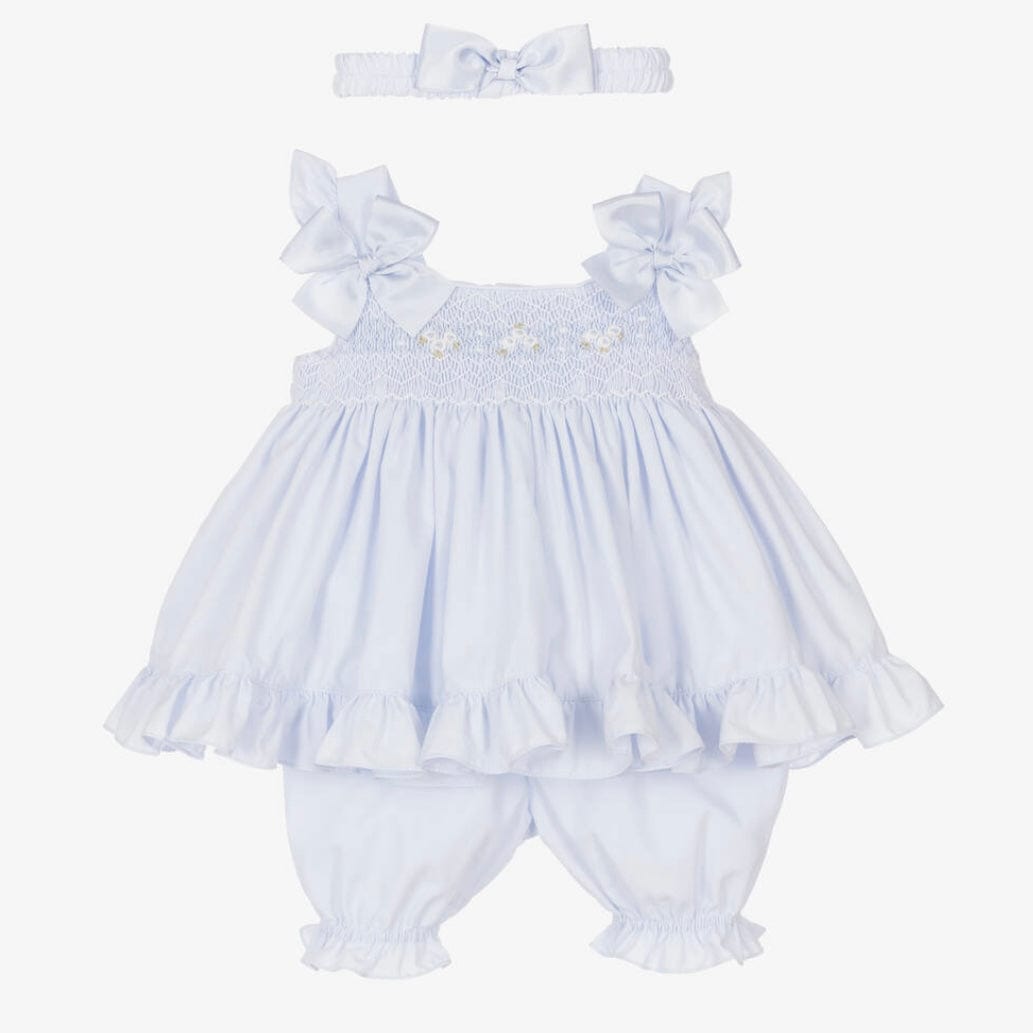 PRETTY ORIGINALS - Smocked Dress Set & Hairband  - Blue