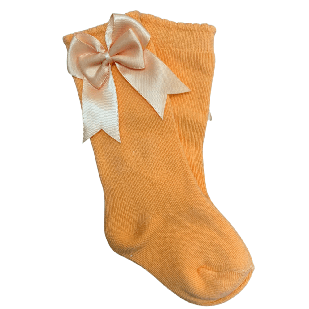 TAMBINO Knee High Double Bow Socks Orange Bluebells Boutique