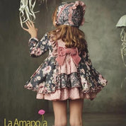 LA AMAPOLA - Martina Baby Dress & Bonnet - Black