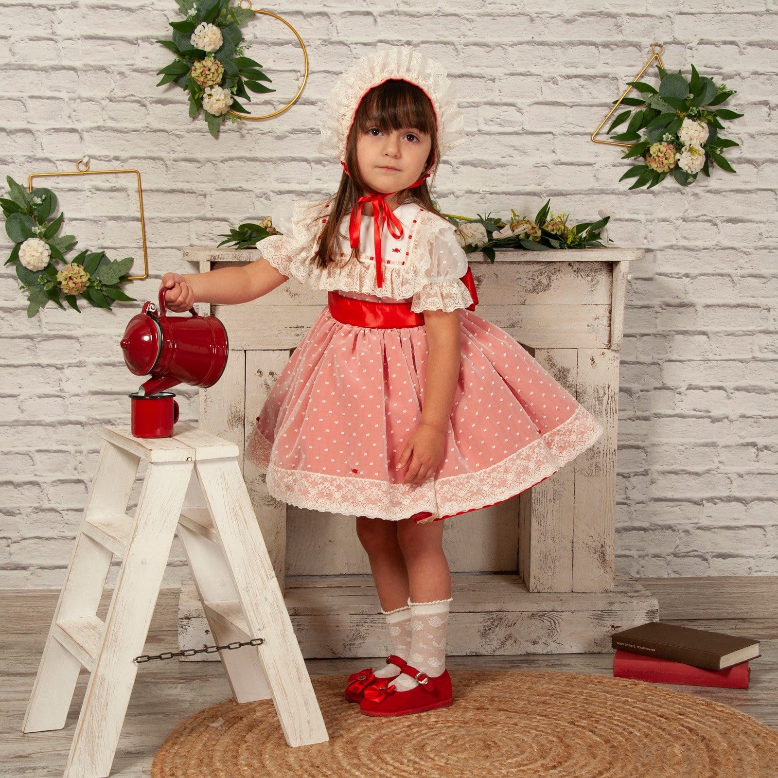 BLUEBELLS - Joanna Christmas Dress & Bonnet- Red Bluebells Boutique BLUEBELLS - Joanna Christmas Dress & Bonnet- Red Bluebells Boutique