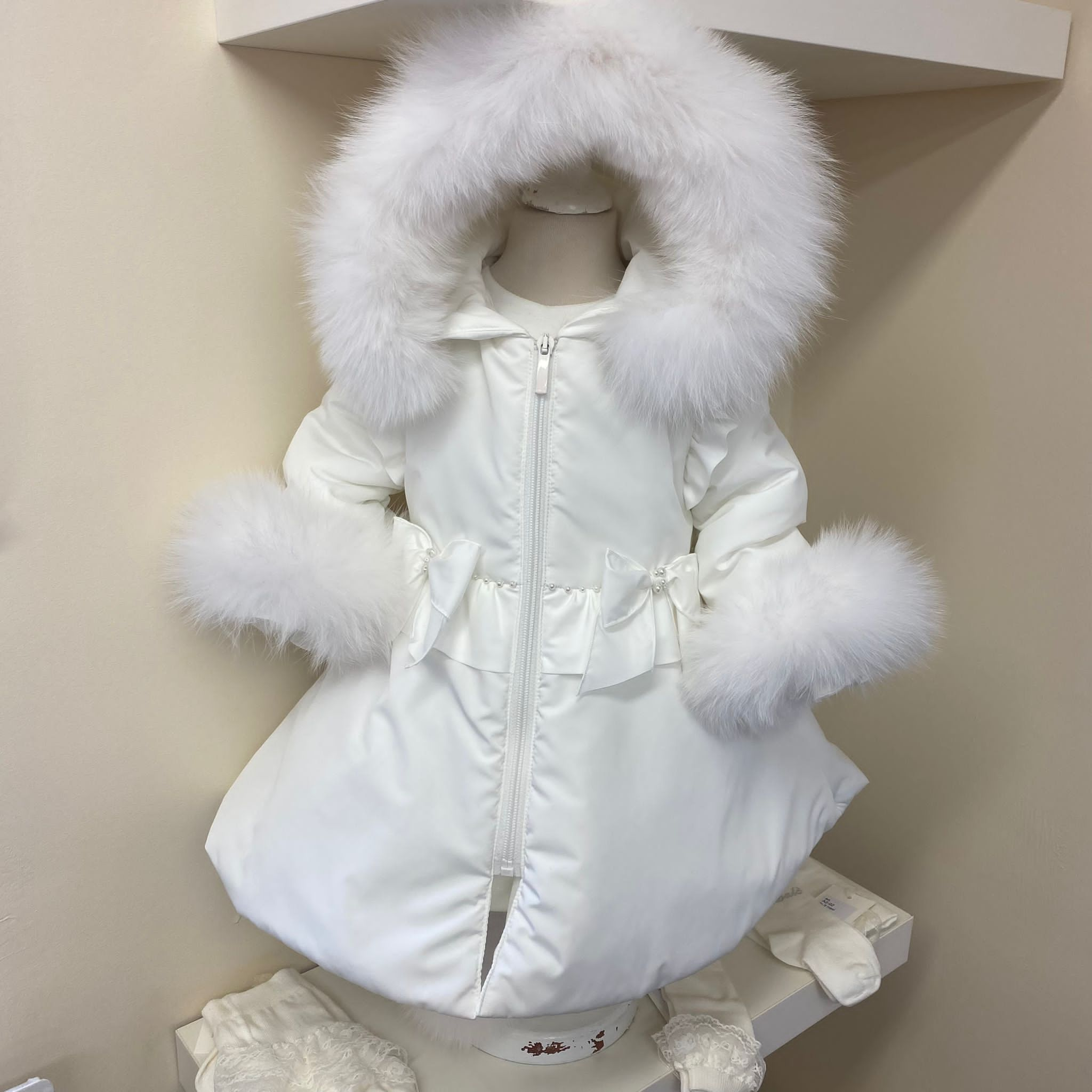 Bimbalo Exclusive Fur Hood Cuff Coat Cream