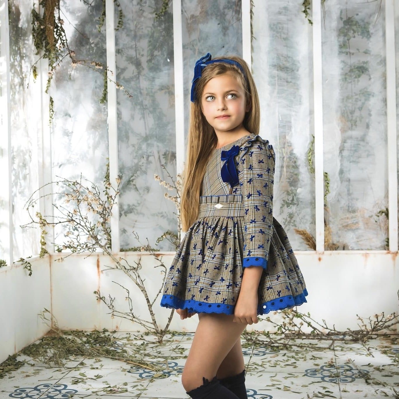 LA AMAPOLA - Bows Puffball Dress - Blue LA AMAPOLA - Bows Puffball Dress - Blue