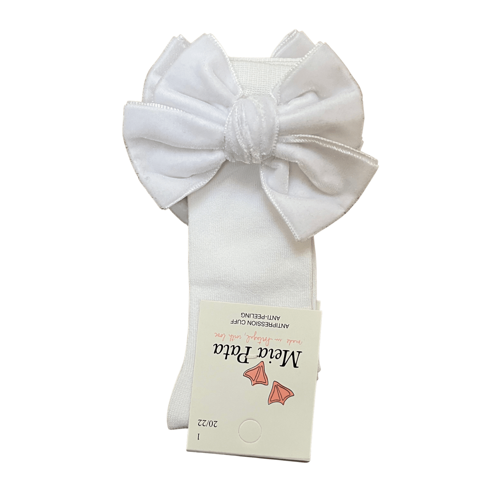 MEIA PATA - Double Bow Velvet Sock - White
