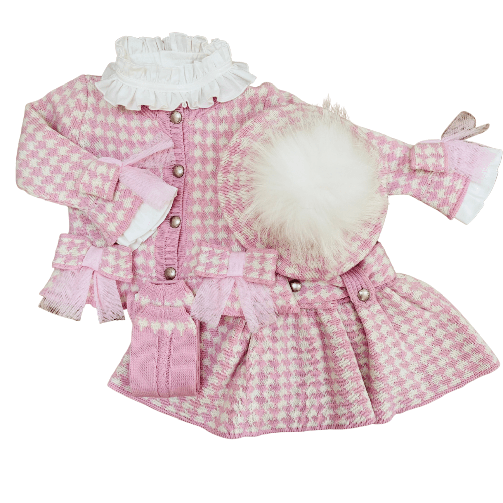 RAHIGO - Dog Tooth Five Piece Skirt Set - Pink