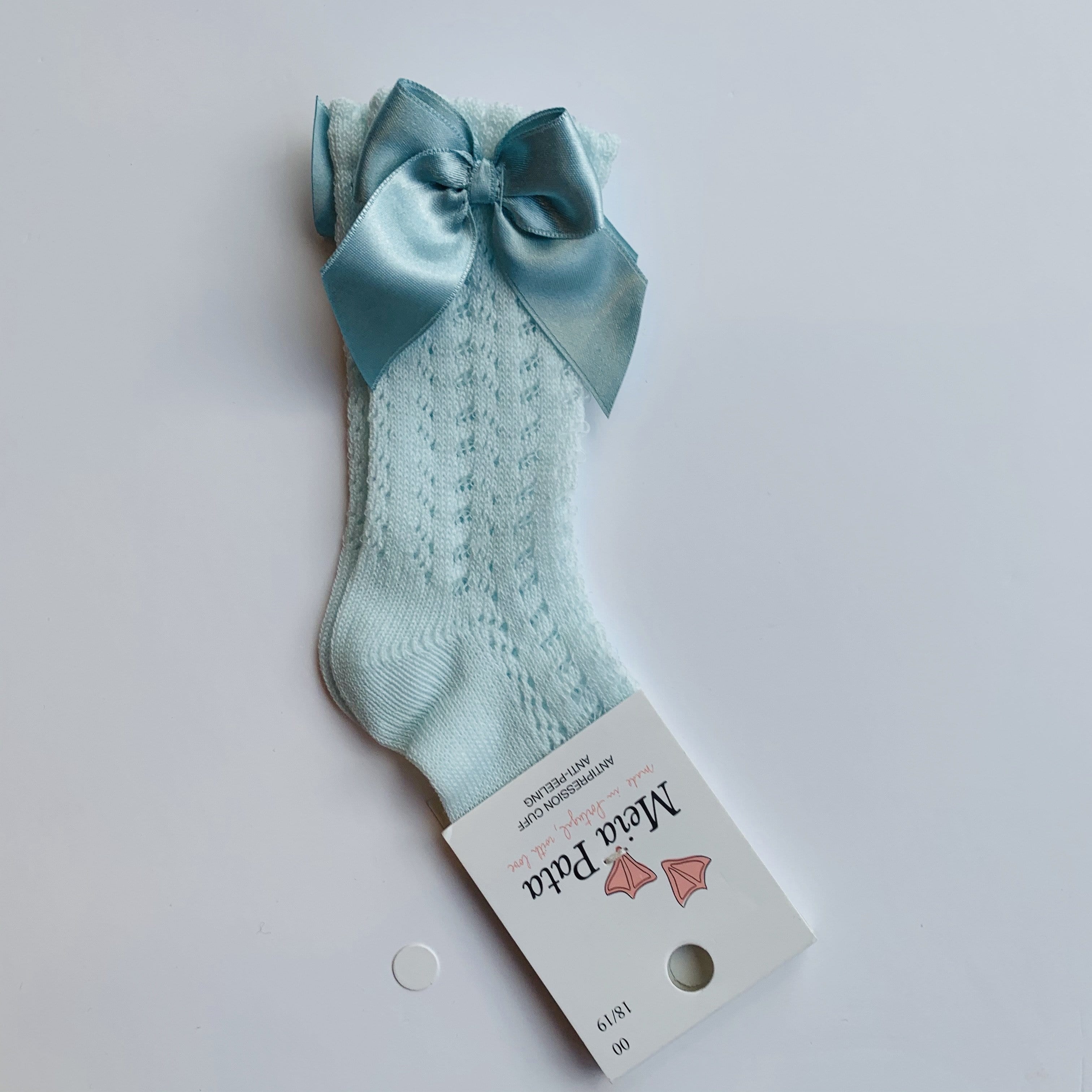 MEIA PATA - Open Knit Knee High Bow Sock - Aqua