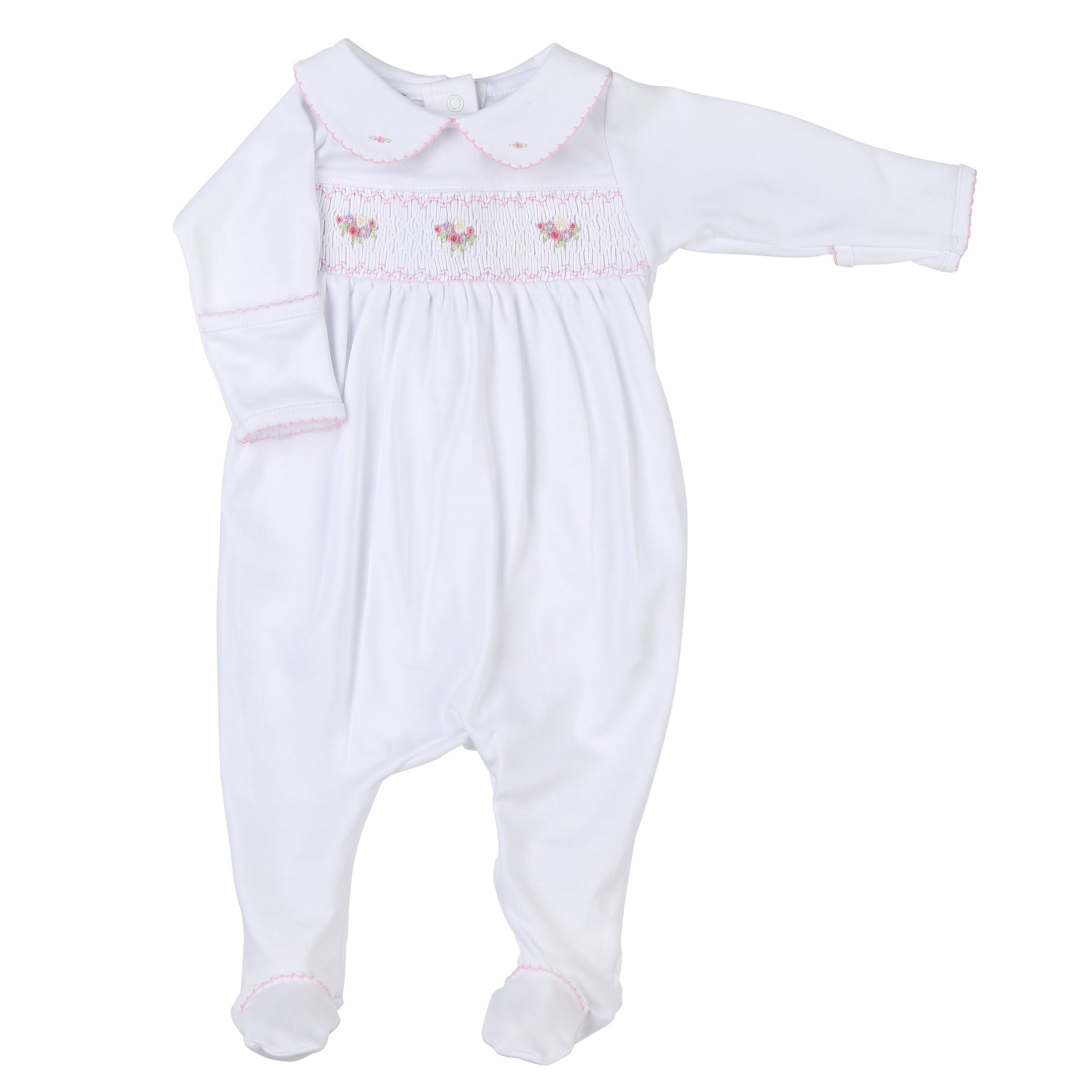 MAGNOLIA BABY - Lindsay Classics Smocked Babygrow White