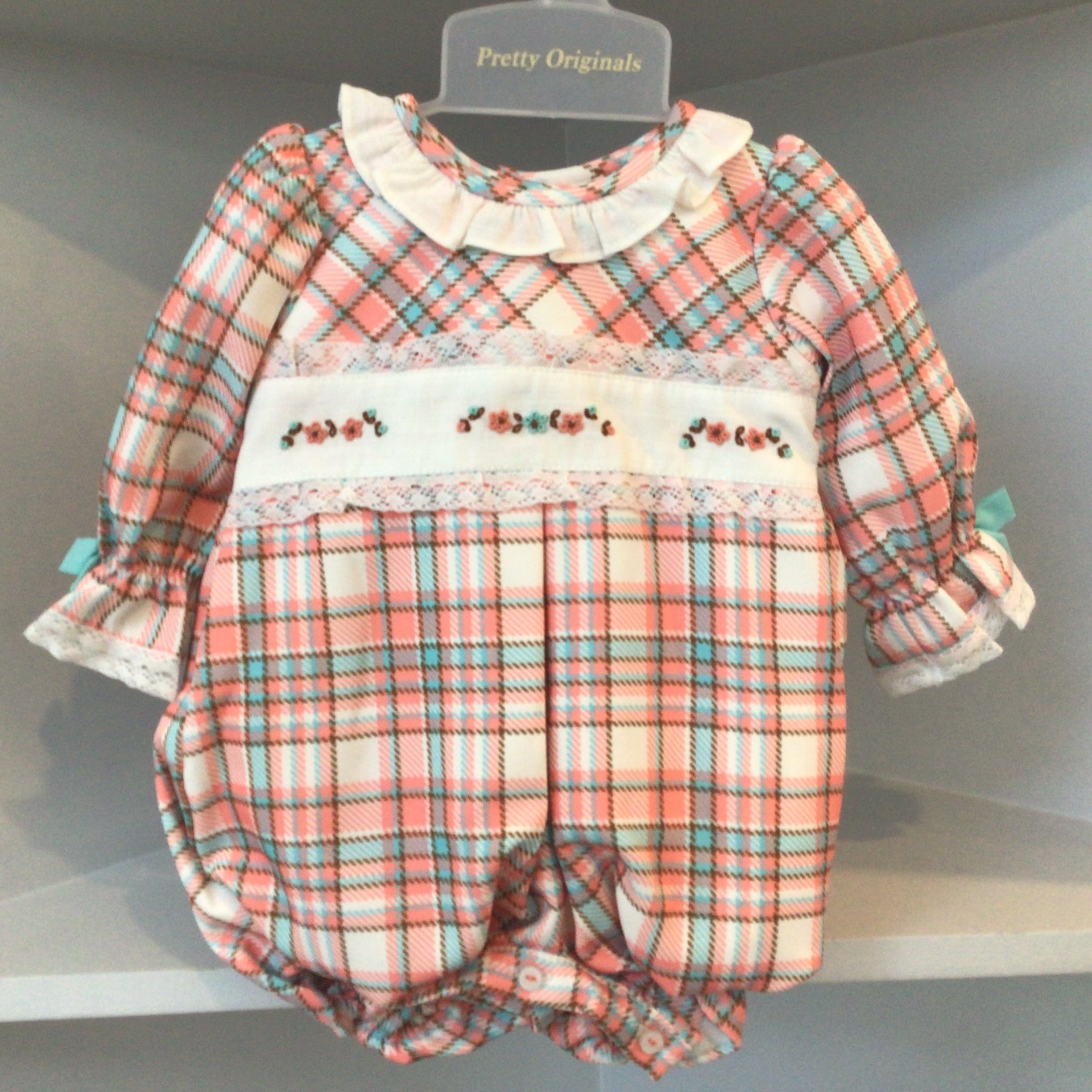 PRETTY ORIGINALS - Checked Romper  - Peach