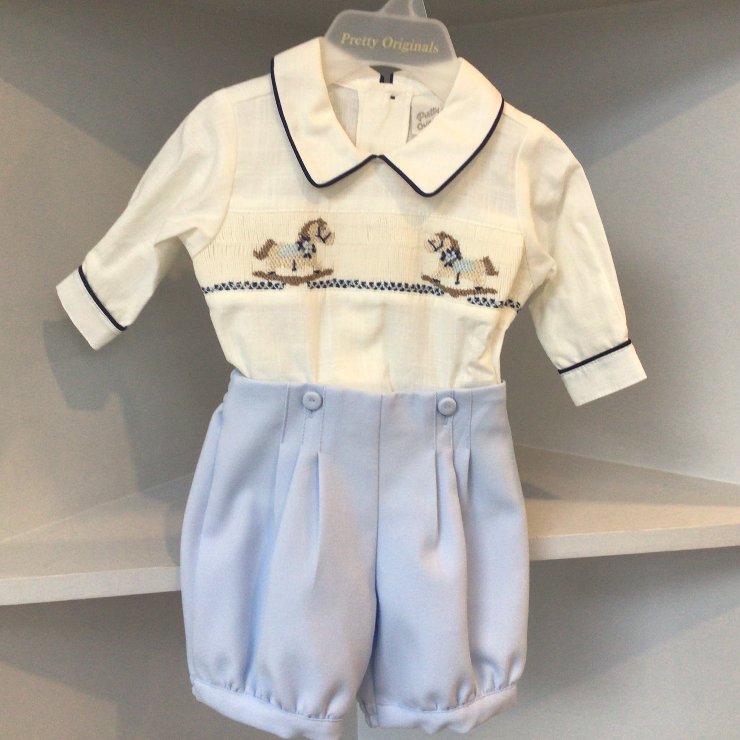 PRETTY ORIGINALS - Smock Rocking Horse Short Set - Blue