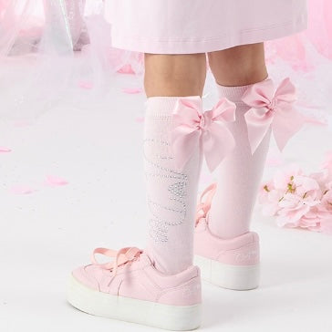 A DEE - Charleigh Heavenly Hydrangea Bow Knee High Socks  - Pink Blossom