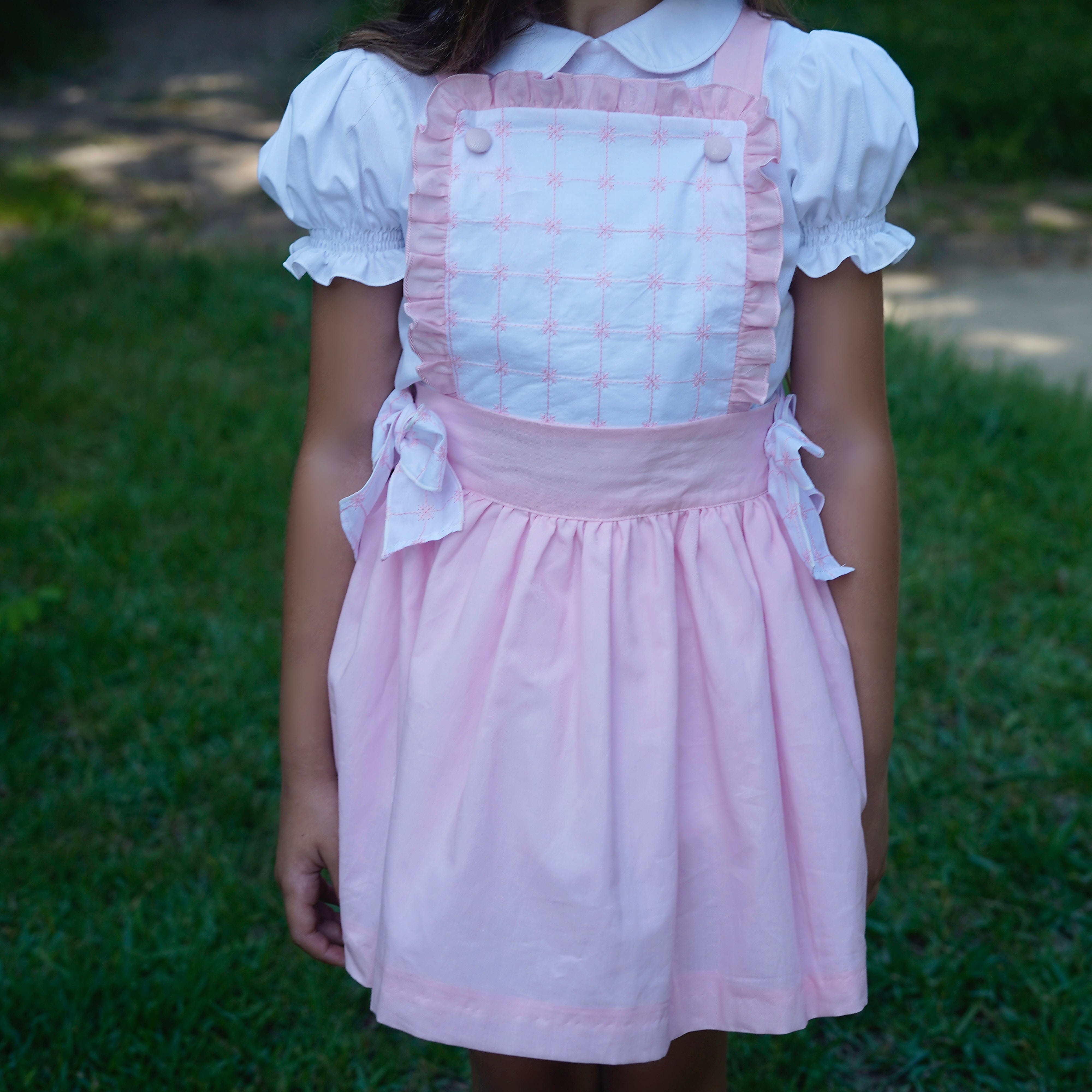 BABINE - Bow Ruffle Pinafore Dress & Blouse  - Pink