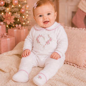 BIMBALO - Hand Embroidered Knitted  Blanket Romper & Booties - White