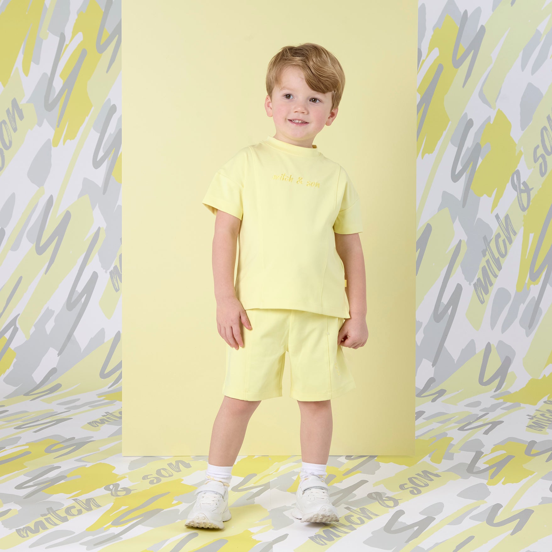 MITCH & SON - Griffin Lemon Doodles Pin Tuck Sweat Short Set - Lemon Glo