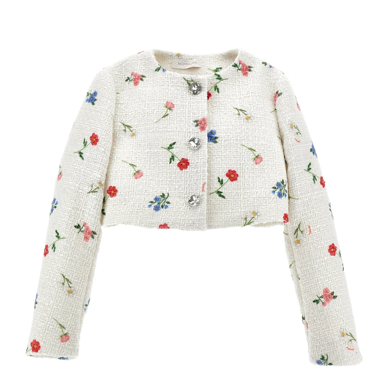 MONNALISA - Flower Garden Three Piece Skirt Set & Jacket - White