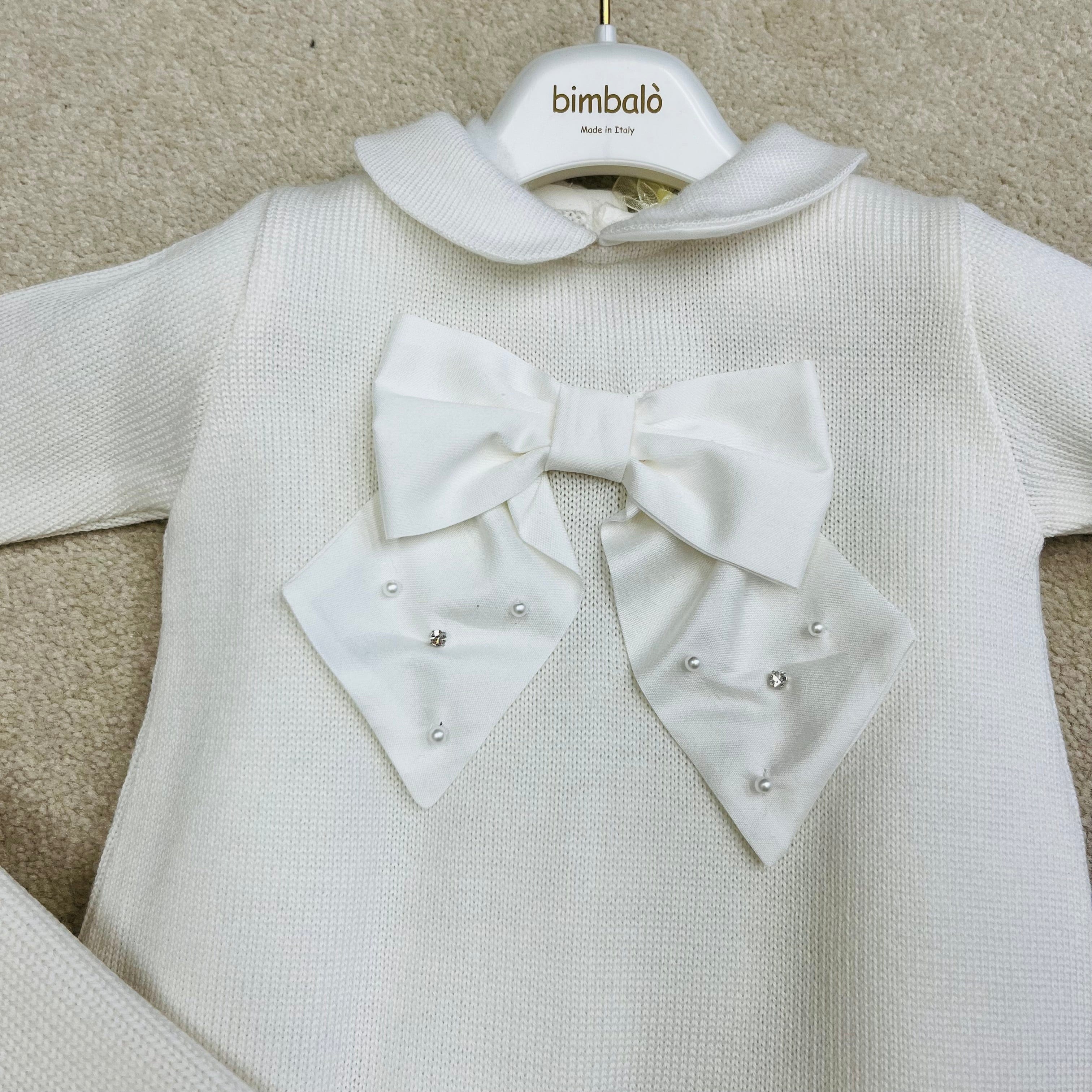 BIMBALO - Knitted Bow Blanket & Babygrow - Cream