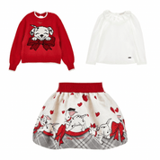 MONNALISA - Dalmatian Blouse, Jumper &  Skirt Set - Red