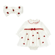 MONNALISA - Rose Bud & Lace Two Piece Romper Dress Set - Red