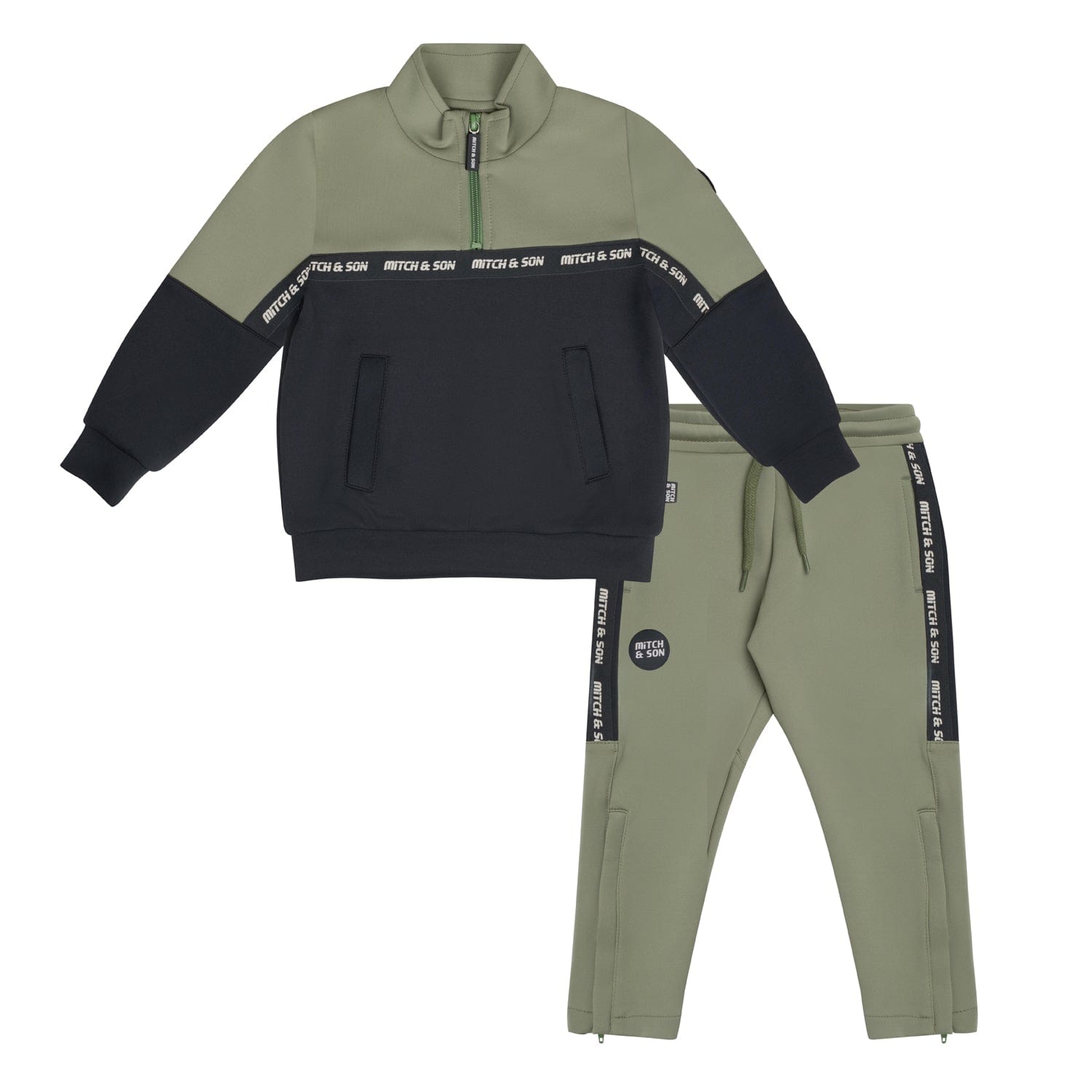 MITCH & SON - Calos Half Zip Tracksuit With Tape Detail - Khaki