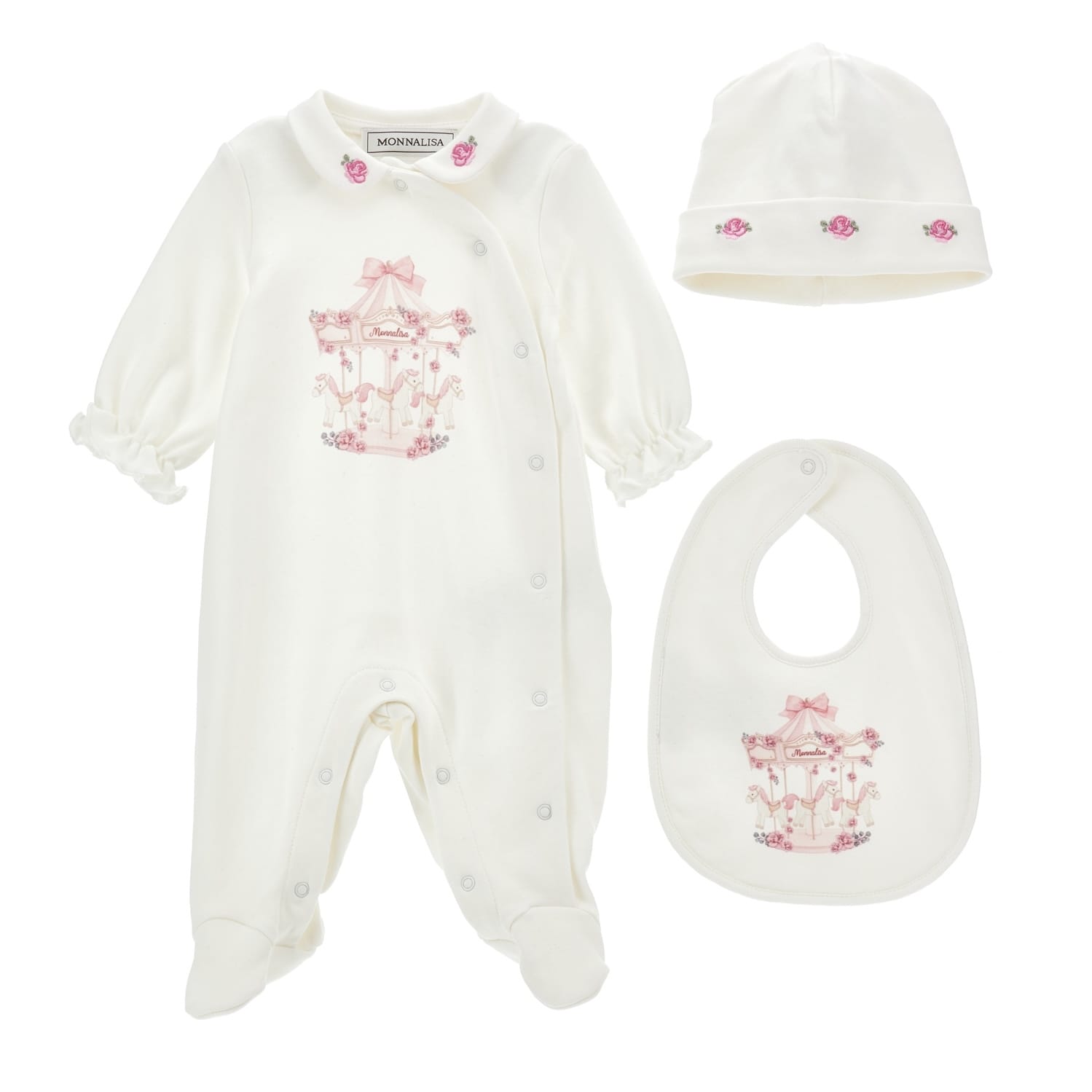 MONNALISA - Carousel Babygrow Three Piece Set - Pink