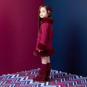 A DEE - Chevron Charm Audrey Fur Trim Bomber - Deep Cherry