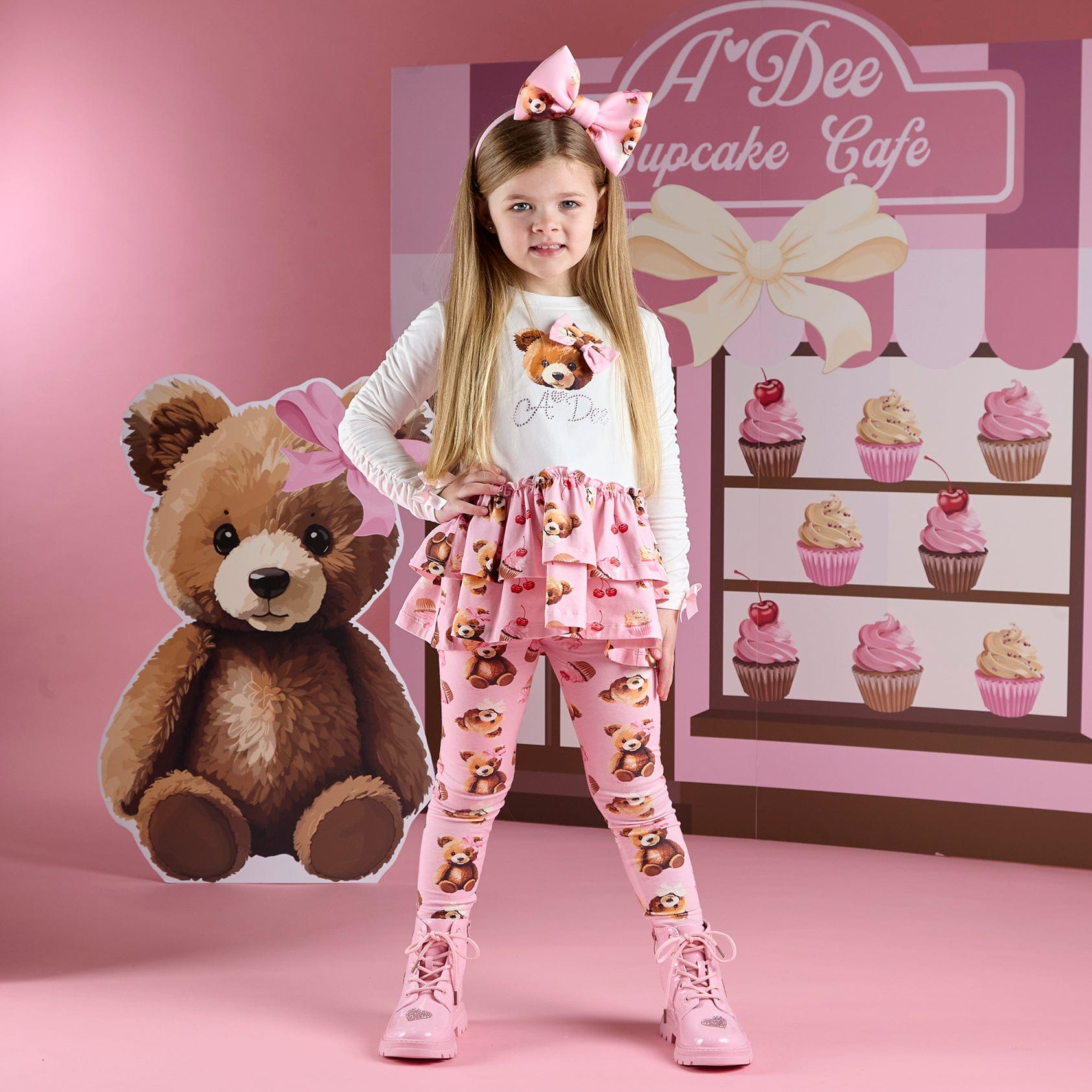 A DEE - Teddy Bear Bakery Madison Bear Print Legging Set - Snow White