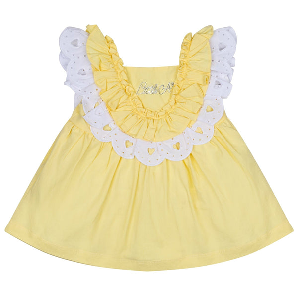 LITTLE A - Josephine Pastel Hearts Poplin Dress - Lemon