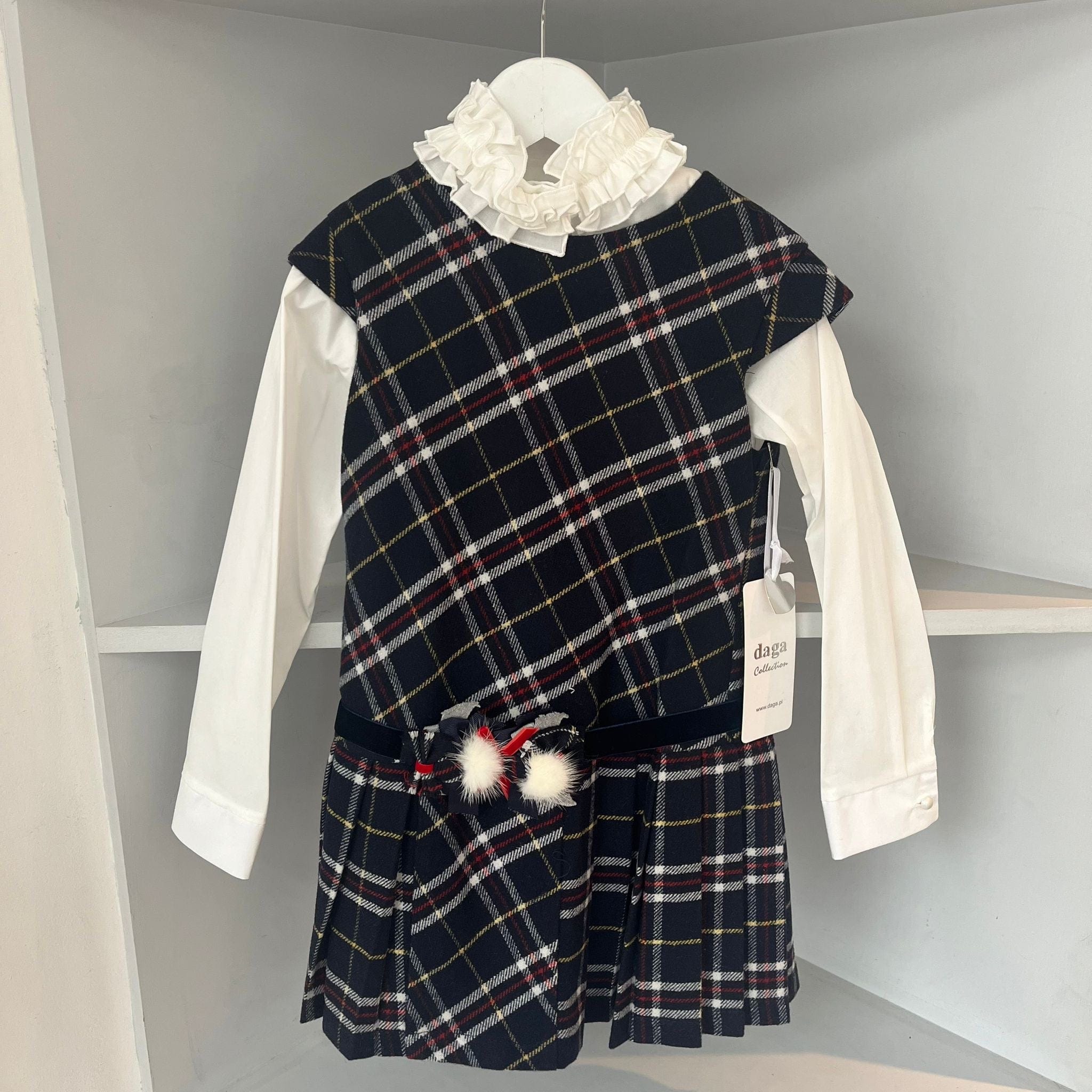 Daga - Exclusive Check Pinafore Dress & Blouse - Navy
