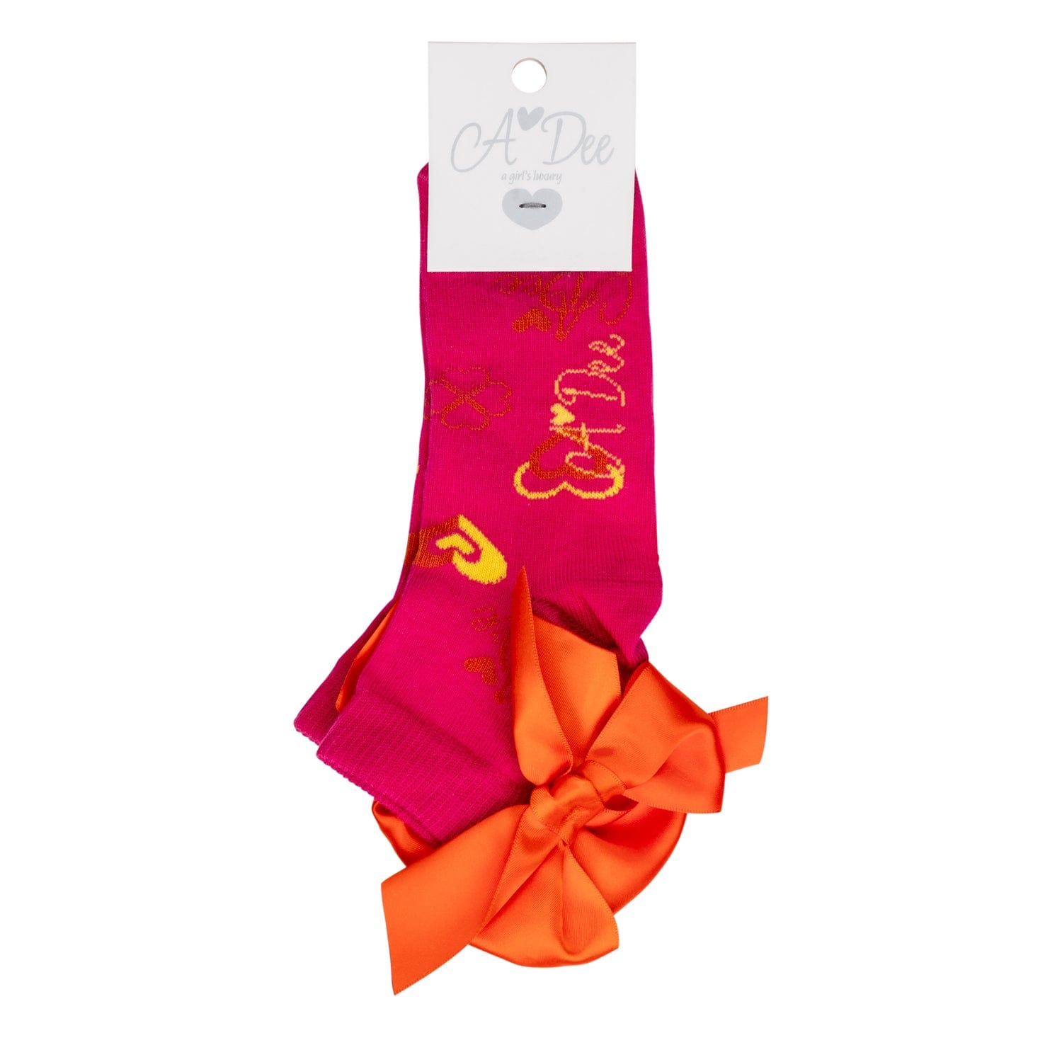 A DEE - Margerie Bold Hearts Bow Colour Block Ankle Socks - Hot Pink