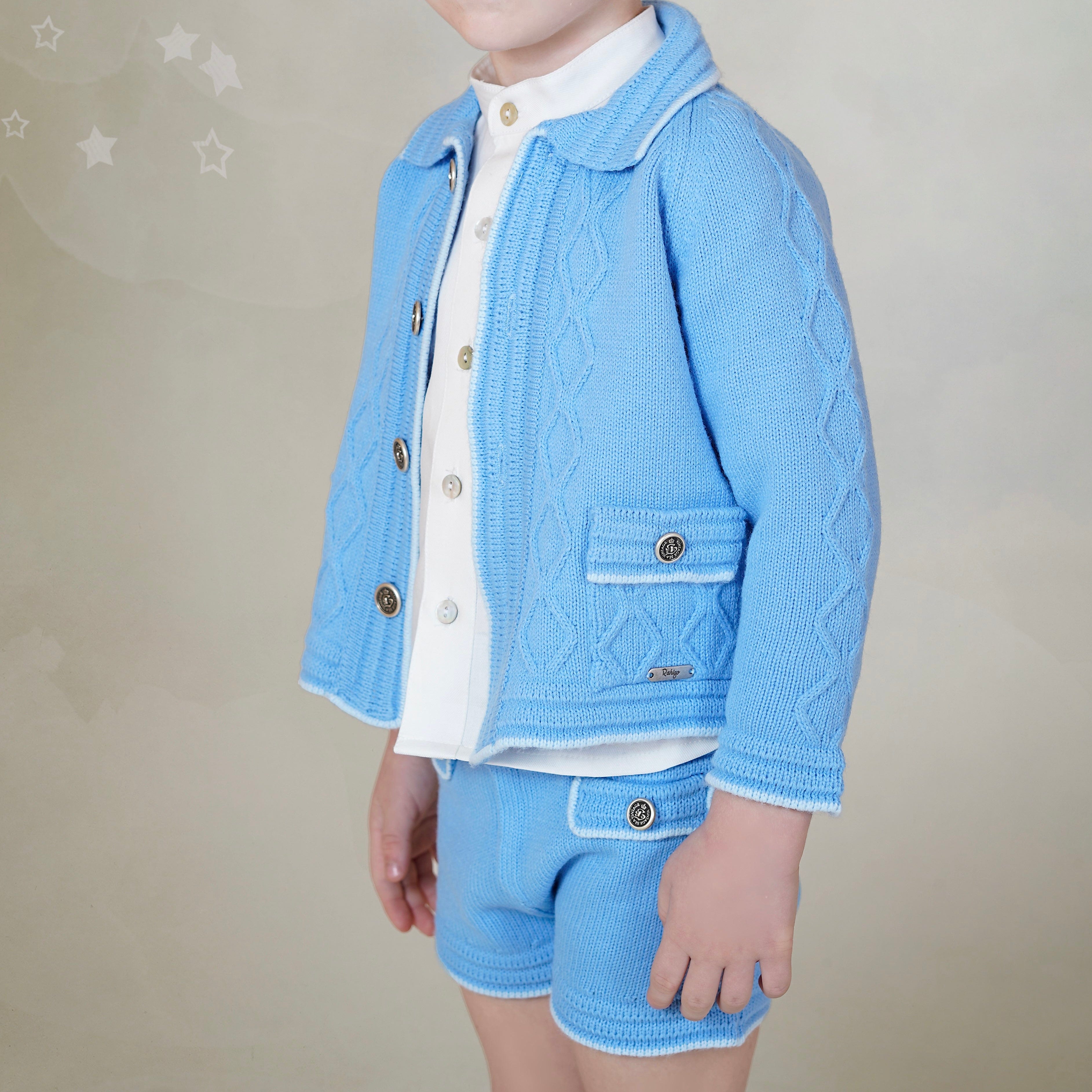 Rahigo - Three Piece Short Set With Blue Trim -  Blue