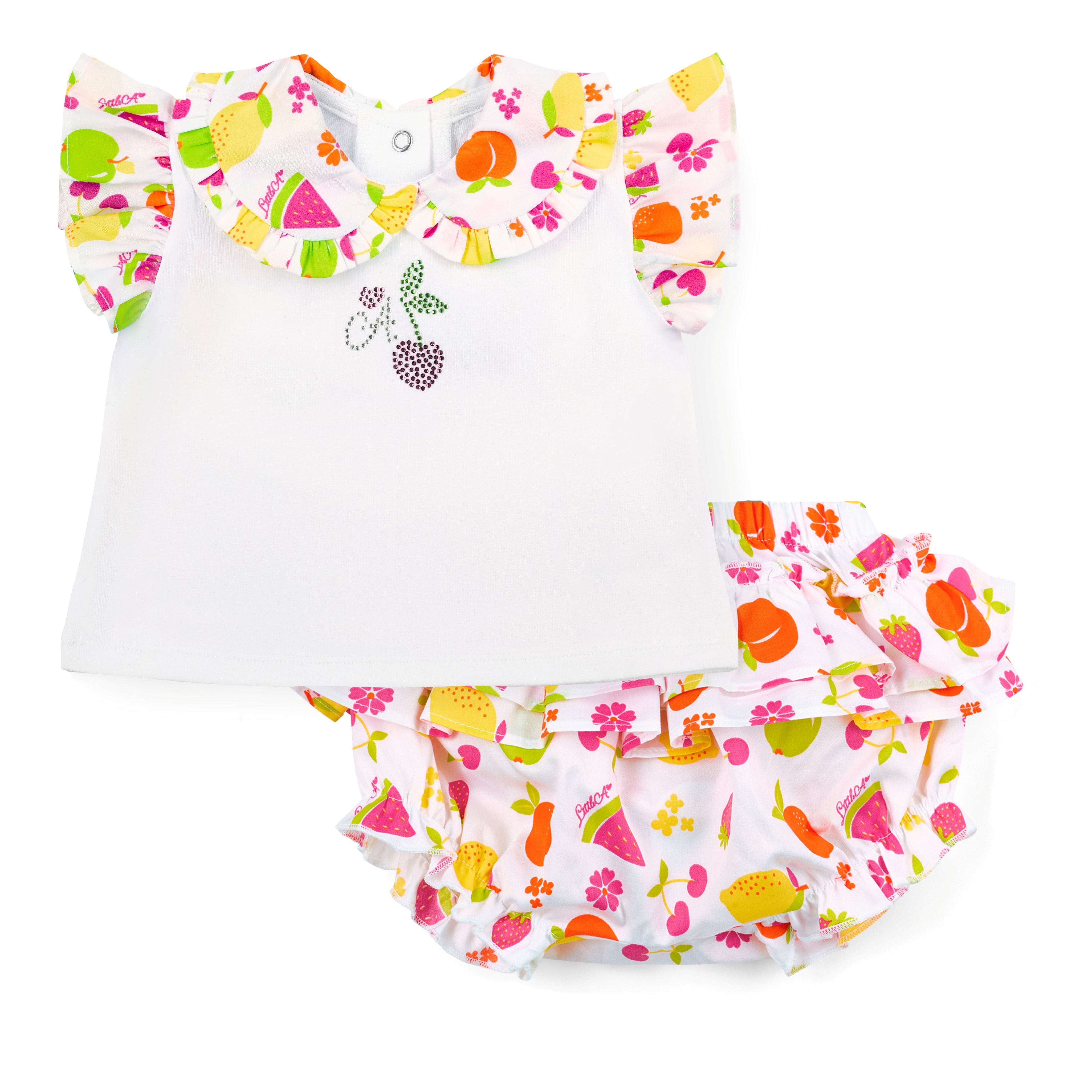 LITTLE A - Cutie Frutti Pippa Jam Pant Set - White