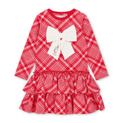 A DEE -  Love Story Liberty check Triple Frill Dress With Bow - Vibrant Red