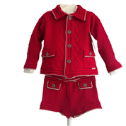 Rahigo - Three Piece Short Set With Camel Trim -  Red