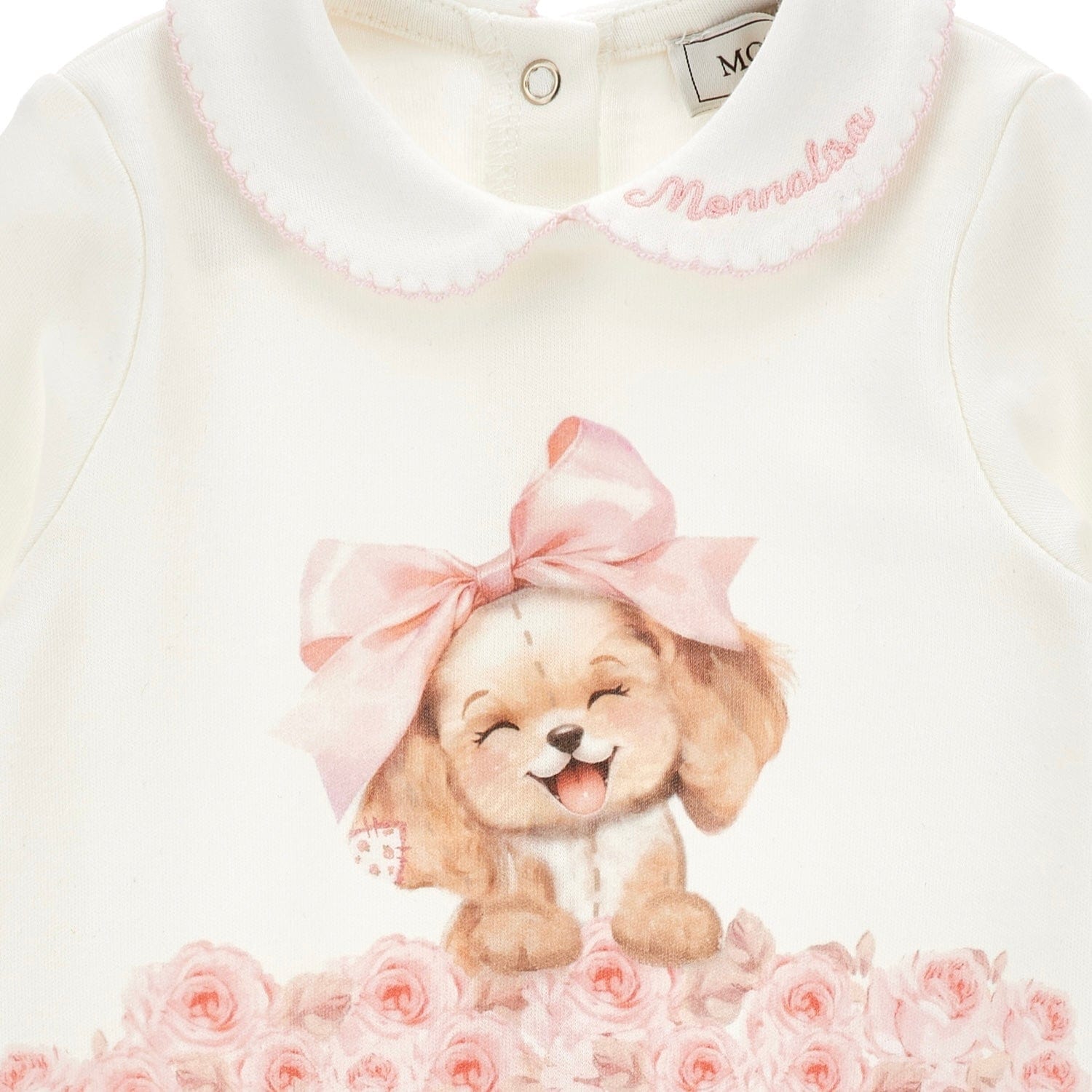 MONNALISA - Rose & Bow Puppy Babygrow - Pink