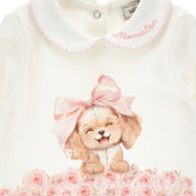 MONNALISA - Rose & Bow Puppy Babygrow - Pink