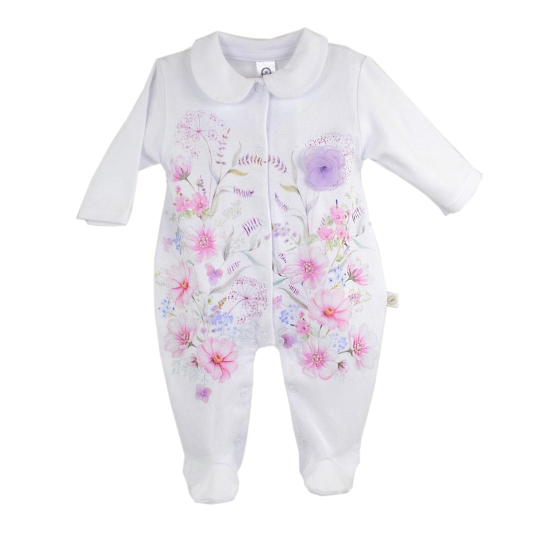 FIRST BABY - Flowers Babygrow  - White