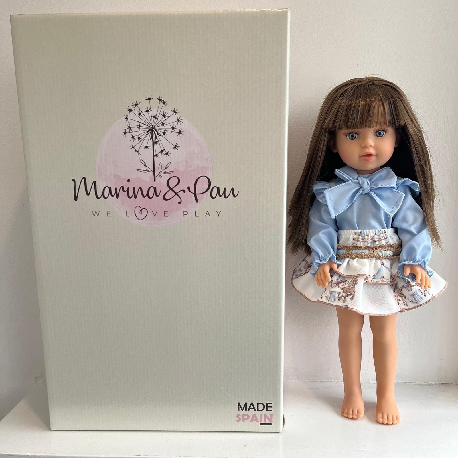BABINE - Doll Brown Hair Carousel Skirt Set - Blue