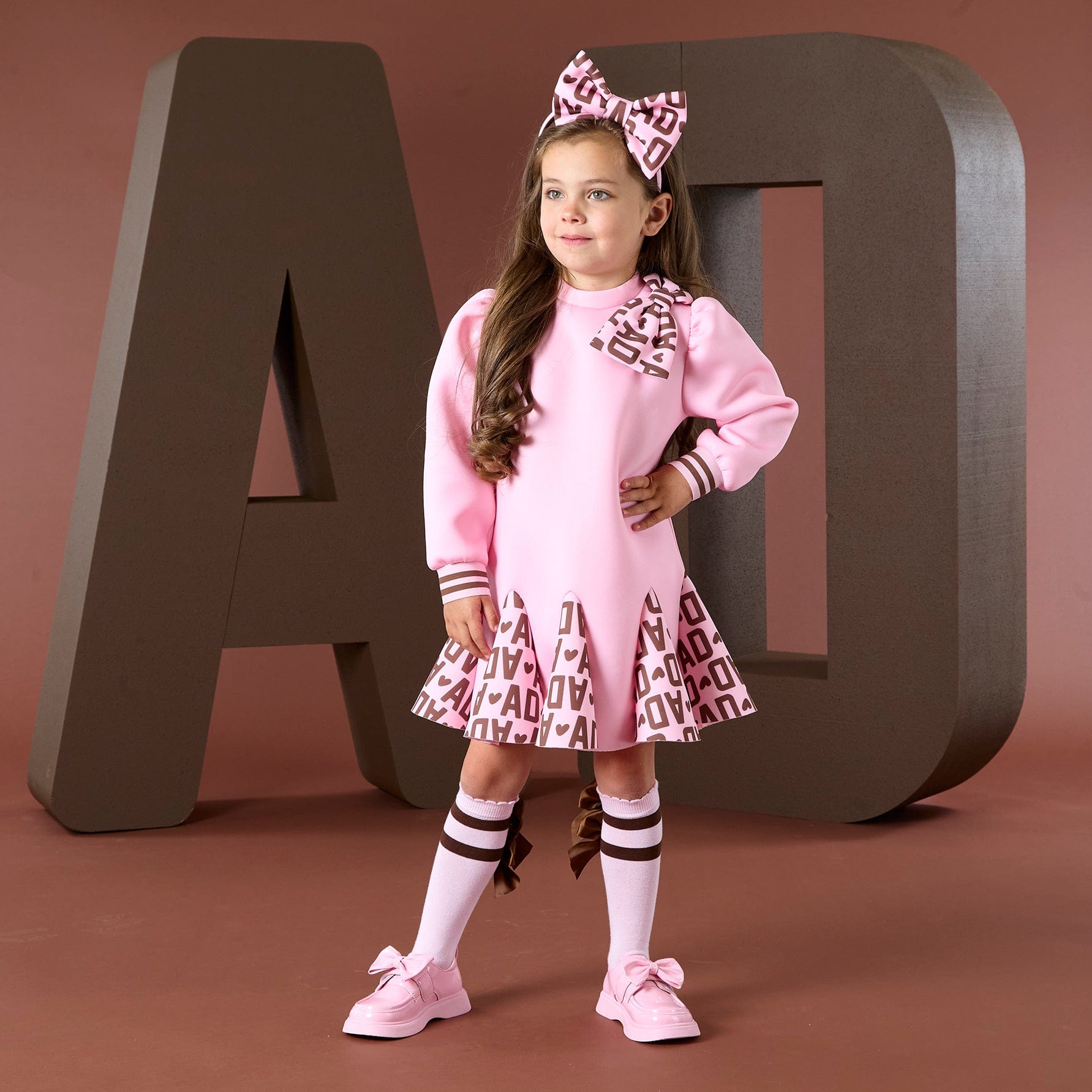 A DEE - Initial Icon Maisie Initial Print Bow Dress - Pink Fairy