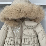 Bimbalo - Fur Hood Large Bow Coat - Champagne