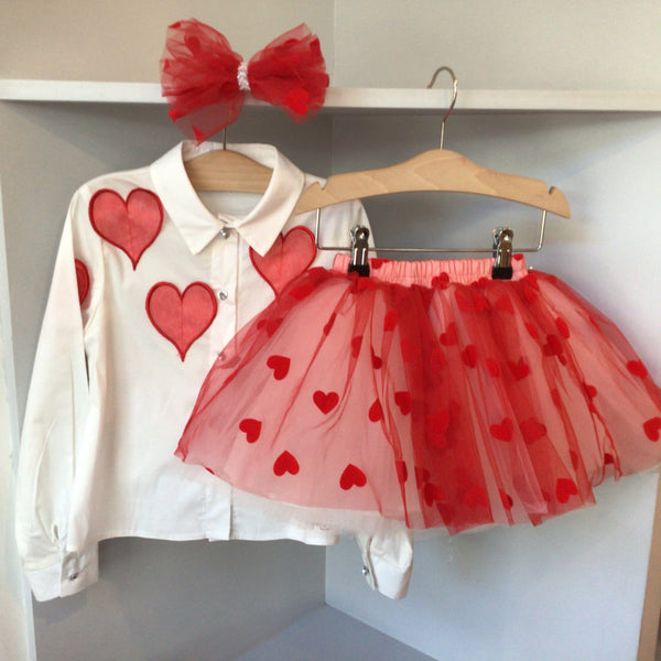 Daga - Follow My Heart Blouse Tutu Heart Skirt Set - Red