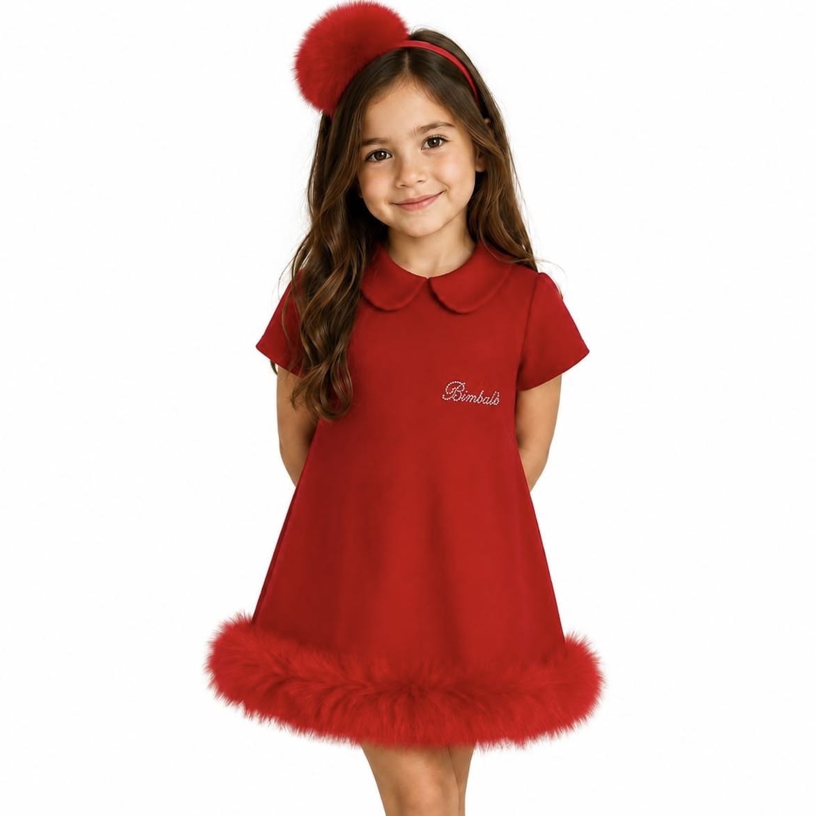 Bimbalo - Fur Peter Pan Collar Dress - Red