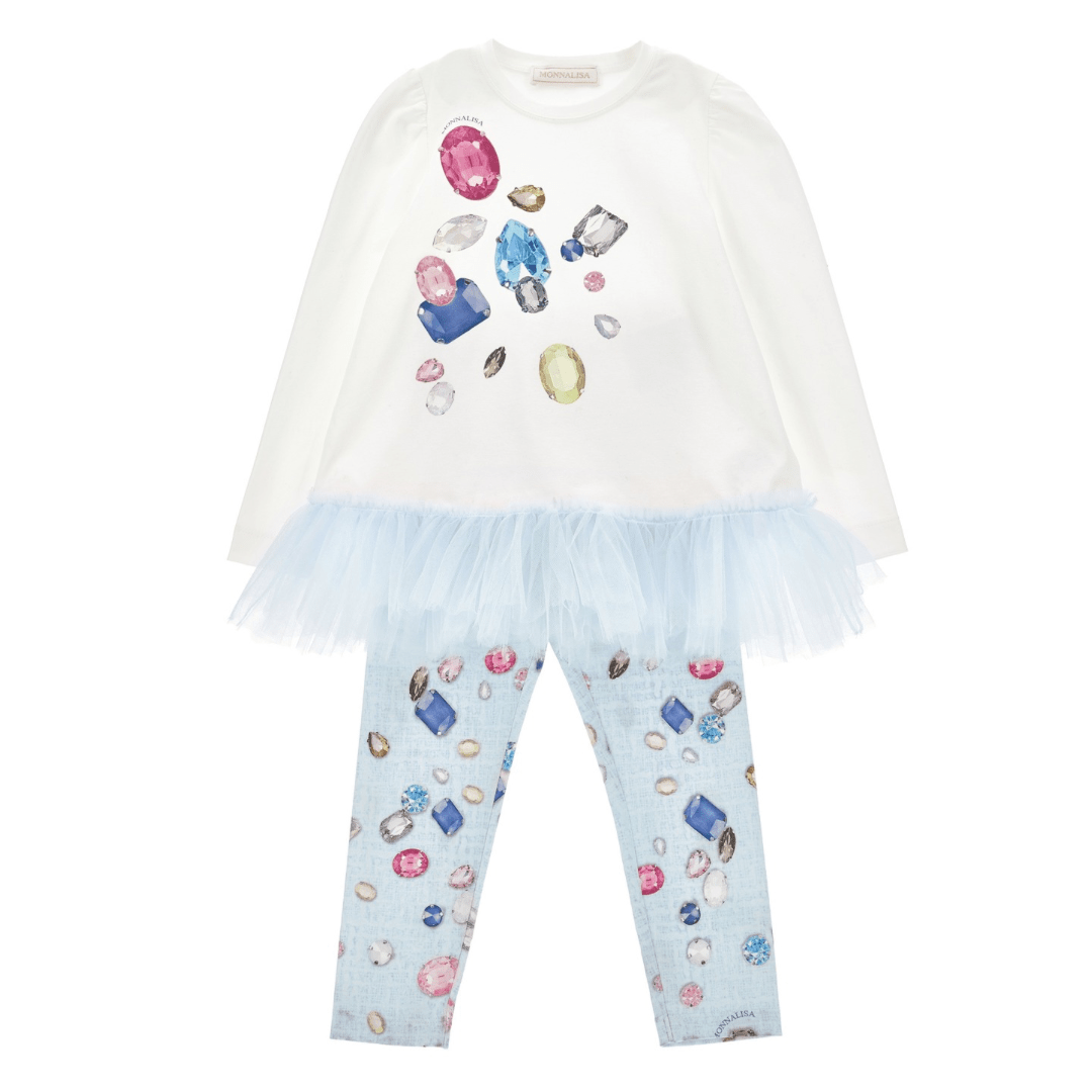 MONNALISA - Jewel Leggings Set - Blue