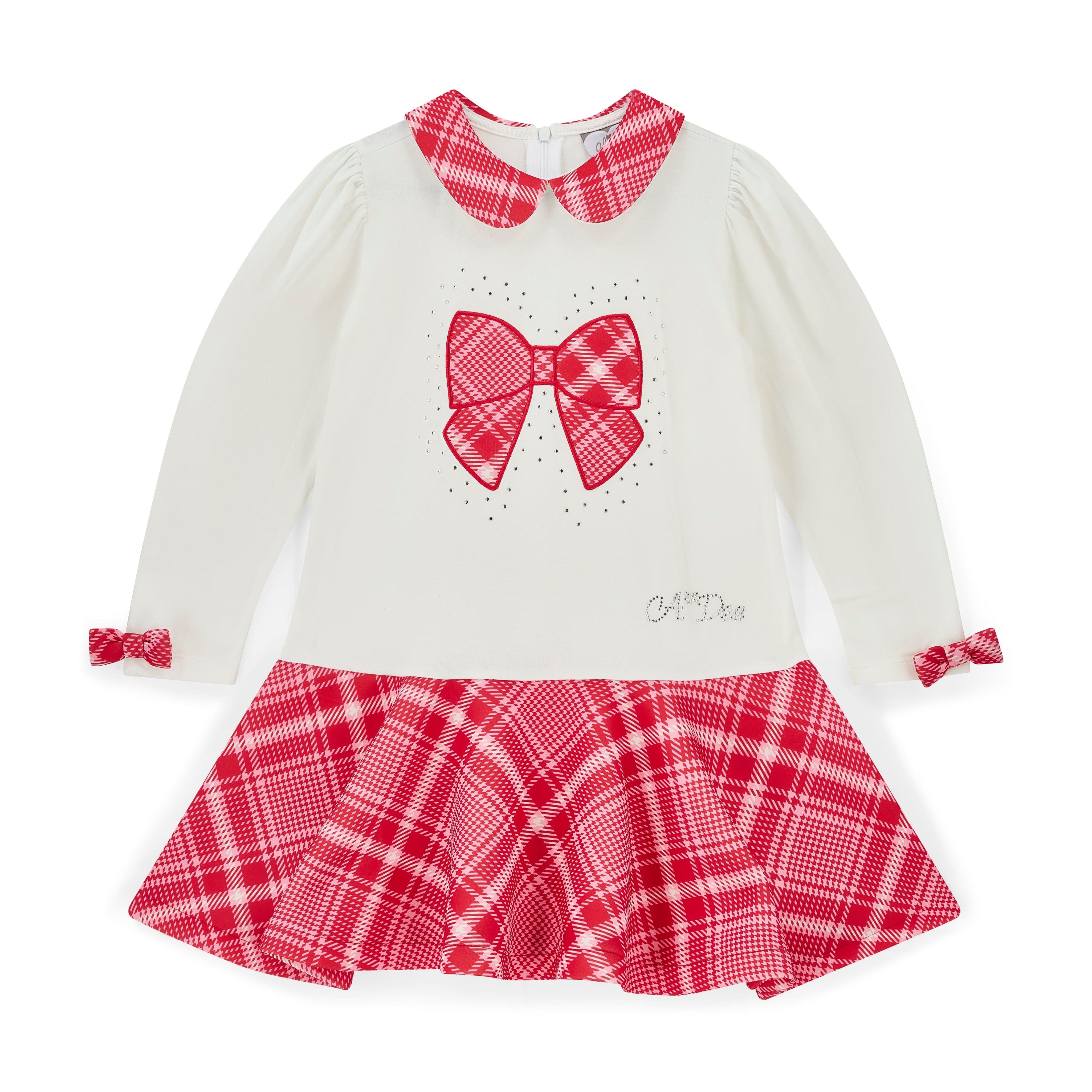 A DEE -  Love Story Lottie Check Bow Dress With Peter Pan Collar - Snow White