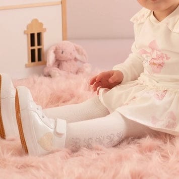 LITTLE A - Cute As A Cupcake Kamila Bow Diamante Tights - Snow White