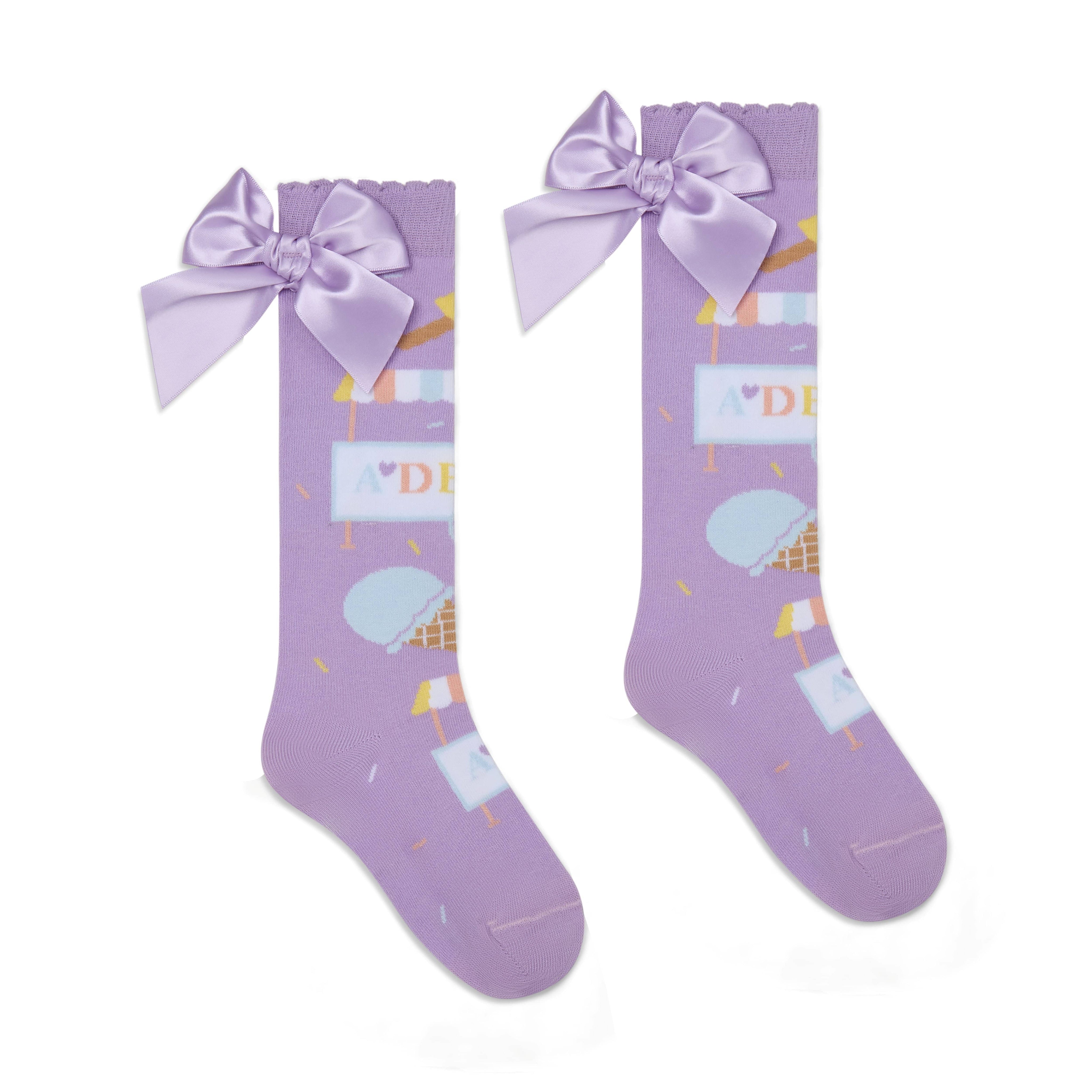 A Dee - Sandra Ice Cream Print Knee High Socks - Lilac