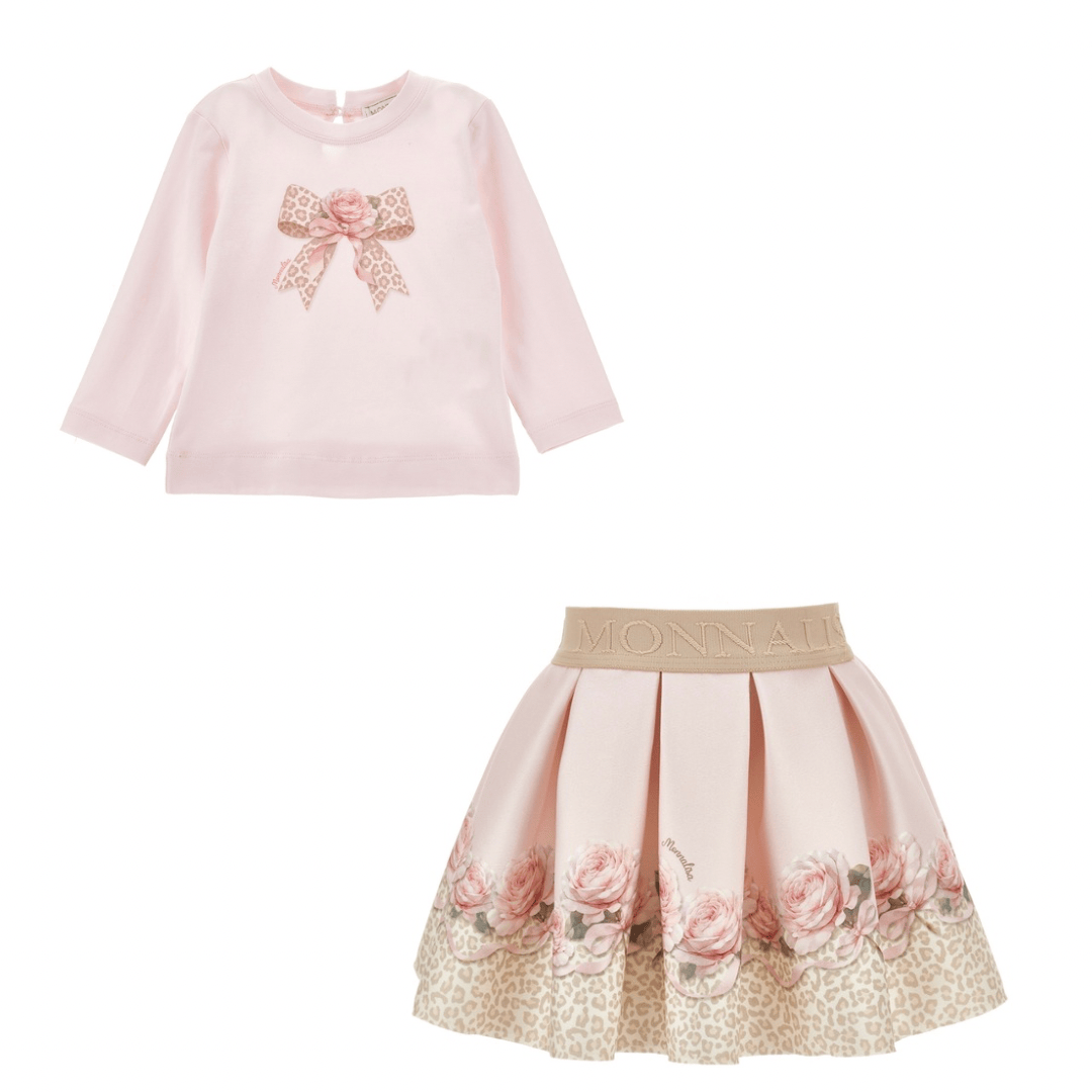 MONNALISA - Rose Leopard Top &  Skirt Set - Pink