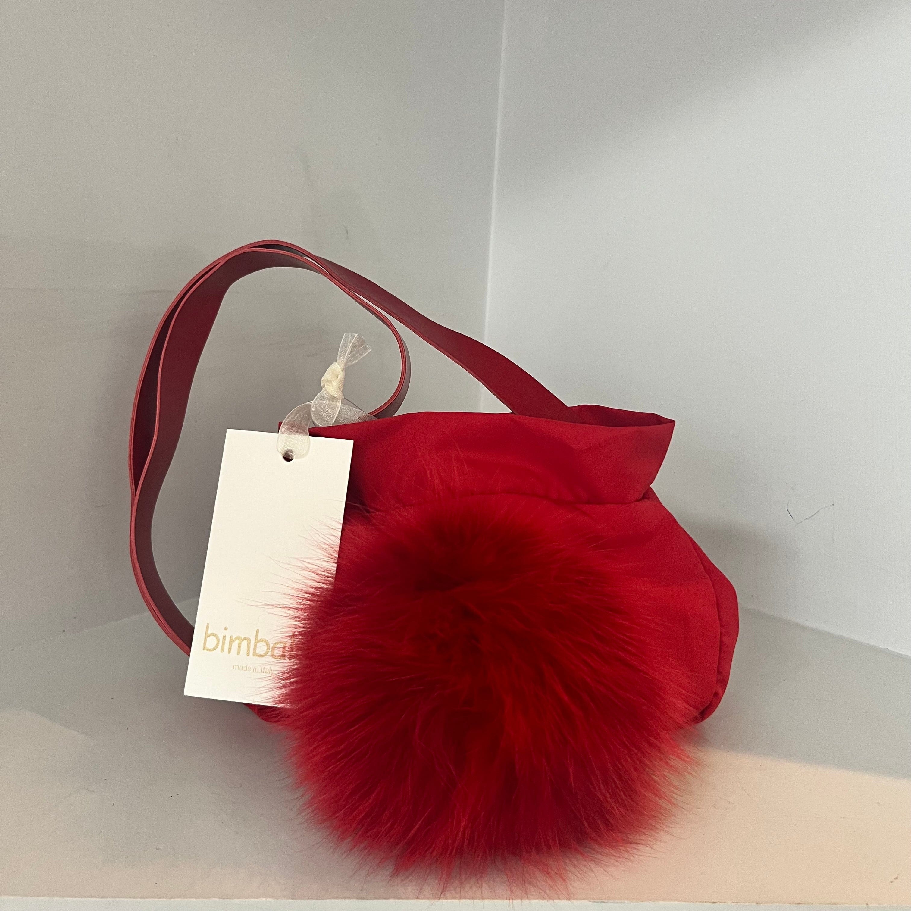 Bimbalo - Pom Pom Fur Hand Bag - Red