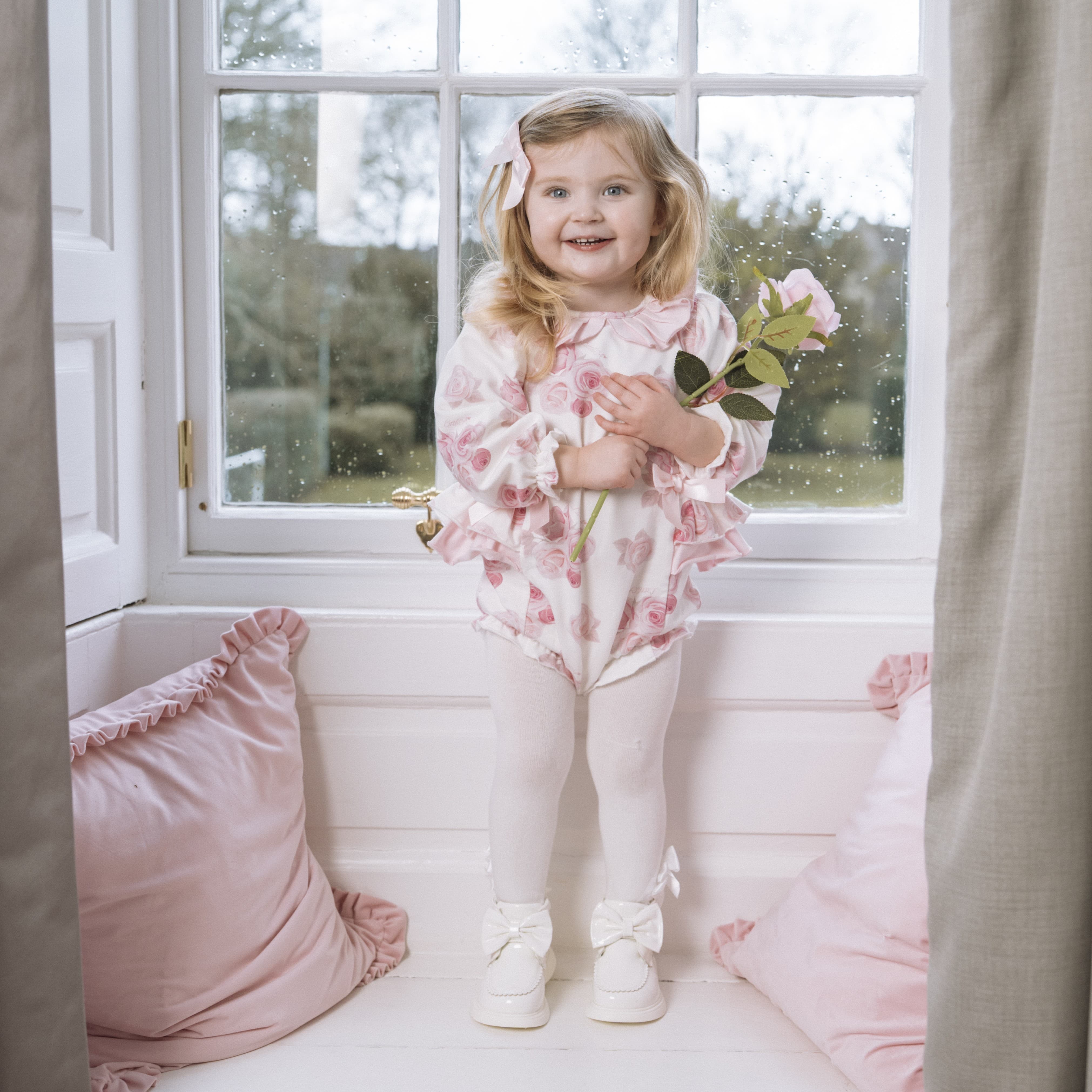 LITTLE A - Little Bloom Della Rose Print Romper - Snow White