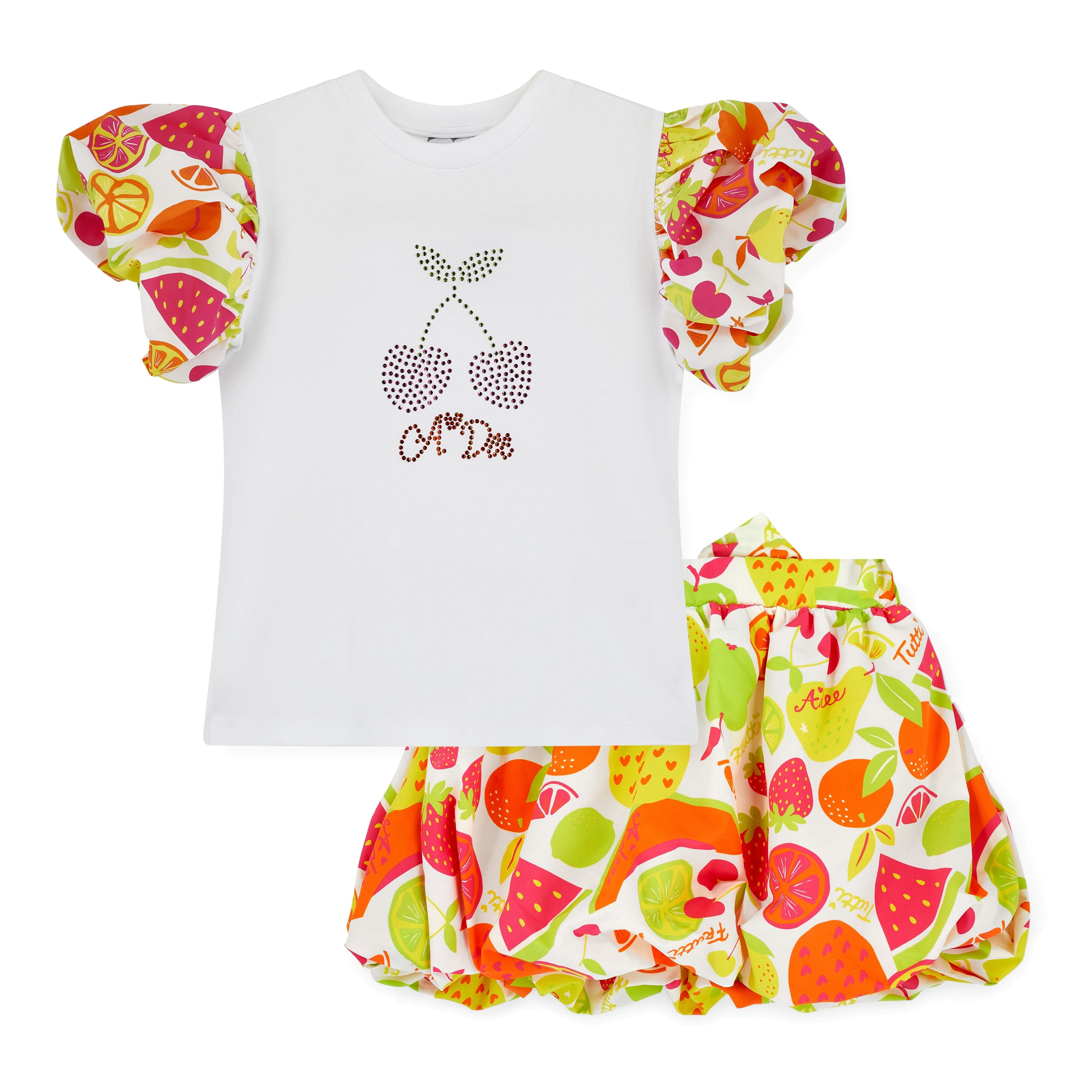 A DEE - Tia Tutti Frutti Print Puff Skirt Set - White