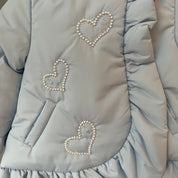 Bimbalo - Fur Hood Pearl Detail Heart Coat - Baby Blue