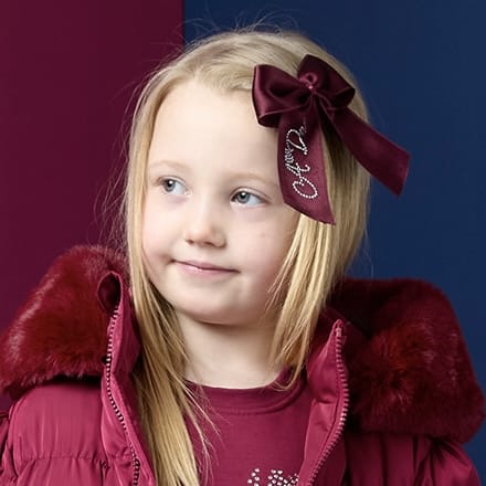 A DEE - Chevron Charm Ariah Satin Bow Hair Clip - Deep Cherry
